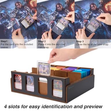 Venssu Card Storage Box for Trading Cards with Card Supporters, 3000+ MTG Deck Box with 24 Colorful Divider Tabs, Trading Card Storage with Viewing Windows Fits for Magic Game Cards(Black and Brown) - Image 4