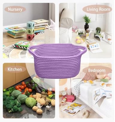 Poschnor Baby Gift Basket with Gift Bags and Ribbons, Empty Cotton Basket, Toy Storage for Baby and Pet, 12X 8 X 5 inch, Purple. - Image 6