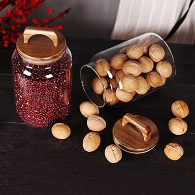 SAIOOL Canister Set of 2, Glass Kitchen Canisters with Airtight Acacia Lid, Tall Clear Airtight Food Storage Jar, Kitchen Pantry Storage Container for Noodles Flour Cereal Coffee - Image 5