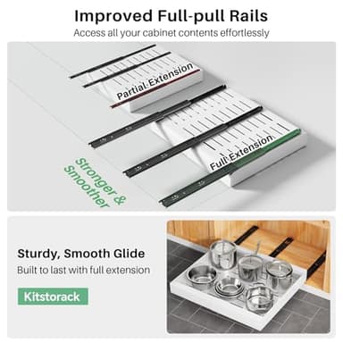 2 Packs Pull out Cabinet Organizer, Expandable(12"-20") Heavy Duty Slide out Drawers Fixed with Adhesive Nano Film for Pots, Roll out Shelf Storage for Kitchen Base Cabinet Organization(3 Rails) - Image 5