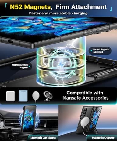BERFY for Z Fold 6 Case with HD Screen Protector, [Compatible with MagSafe] Built-in 2 Kickstand & Hinge Protection, Full Body Shockproof Phone Case for Samsung Galaxy Z Fold 6, Black - Image 4