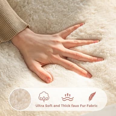 MAXYOYO Bean Bag Chair for Adults, Floral Shaped Bean Bag Sofa, Ultra Soft Faux Fur Floor Sofa, Large Reading Chair for Living Room Bedroom, Beige, Single - Image 4