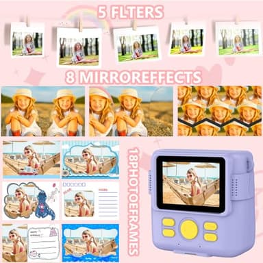 Radekly Instant Print Camera for Kids,Christmas Birthday Gifts for Age 3-12 Girls Boys，1080P HD Digital Video Cameras for Toddler,Kids Portable Toy with 3 Rolls Photo Paper，32GB Card-Purple - Image 4