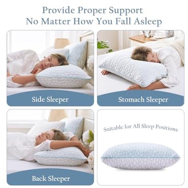 Luxe Linen Reversible Soft & Cooling Bed Pillow for Sleeping Set of 2, King Cozy Bamboo Rayon Pillow for Side, Back & Stomach Sleepers, PE Cooling Adjustable Shredded Memory Foam Pillows 20"*36" - Image 5