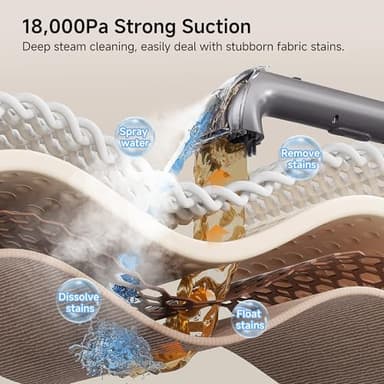 uwant Portable Carpet Cleaner with Steam& Heating System 18Kpa Powerful Suction Carpet Cleaner with 4 Cleaning Tools& Solution 2 in 1 Upholstery Cleaner Steam Cleaner for Pets, Car - Image 3