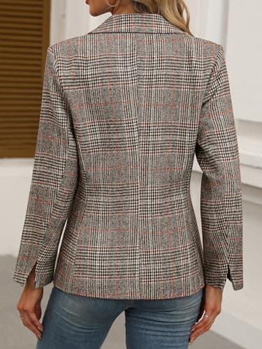 ELLEVEN Womens Casual Plaid Blazer Lapel Collar Double Button Long Sleeve Boyfriend Blazer Suit Houndstooth Plaid Blazer Jacket Business Work Office Blazer Suits Brown Plaid Small - Image 3