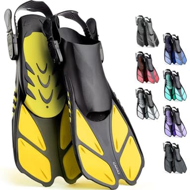 CAPAS Snorkel Fins, Swim Fins Travel Size Short Adjustable for Snorkeling Diving Adult Men Women Kids Open Heel Swimming Flippers (Yellow, L/XL (US Men 9-13 / Women 10-14)) - Image 1