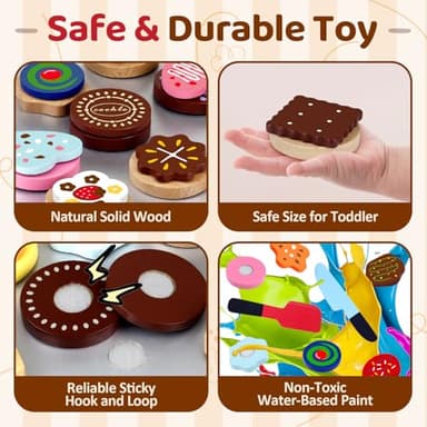 Wooden Cookie Play Food Set for Kids Kitchen Accessories Food Toys for Toddlers 1-3 Pretend Play Slice and Bake Gift for 3 4 5 Years Old Girls and Boys Toddler Learning Toys - Image 4