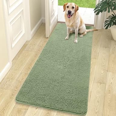 OLANLY Dog Door Mat for Muddy Paws 70x24, Absorbs Moisture and Dirt, Absorbent Non-Slip Washable Doormat, Quick Dry Chenille Mud Mat for Dogs, Entry Indoor Entryway Carpet for Inside Floor, Sage Green - Image 3