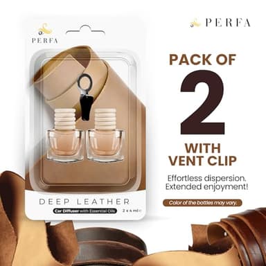 Deep Leather Car Air Freshener for Men | Pack of 2 Long Lasting Automotive Air Freshener | Odor Eliminator Car Perfume with Essential Oils | Car Air Freshener Vent Clip by Perfa - Image 7