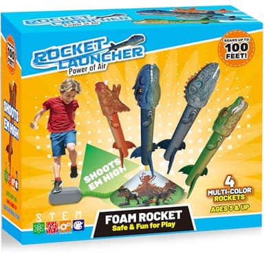 Otoseth Dinosaur Rocket Launcher for Kids, 4 Rockets with Launcher Pad, Launch Up to 100 Ft, Dinosaur Toys for Kids, Outdoor Toys, Birthday Gifts for 3 4 5 6 7 Year Old Boys Girls - Image 1