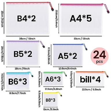 24pcs Mesh Zipper Pouch Bags - 8 Sizes Plastic Zipper Pouches for Organization, Mesh Bags with Zipper, Waterproof Clear Travel Pouches, UMETDO File Bag with Zipper for Office Supplies - Image 2