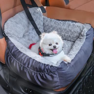 Oiilores Dog Car Seat for Small Dogs,Washable Pet Booster Car Seats with Clip-On Safty Leash, Comfy Deluxe Plush Carseat with Storage Pockets, Puppy Car Travel Carrier Bed for Dogs Under 25 lbs, Grey - Image 1