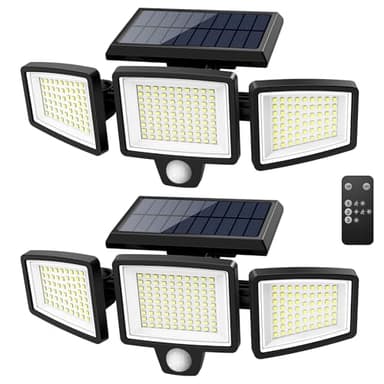 Tuffenough Solar Outdoor Lights 2500LM 210 LED Security Lights with Remote Control,3 Heads Motion Sensor Lights, IP65 Waterproof,270° Wide Angle Flood Wall Lights with 3 Modes(2 Packs) - Image 1