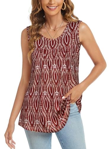 Plus Size Tops for Women Tank Tops 2024 Trendy Casual Flowy Blouse Tunic(Red Semicircle Pattern,XXL) - Image 4