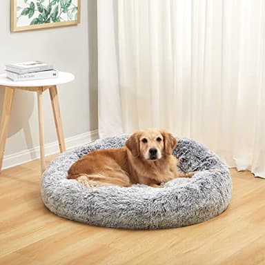 Bedfolks Calming Donut Dog Bed, 36 Inches Round Fluffy for Large Dogs, Anti-Anxiety Plush, Machine Washable (Dark Grey, Large) - Image 2