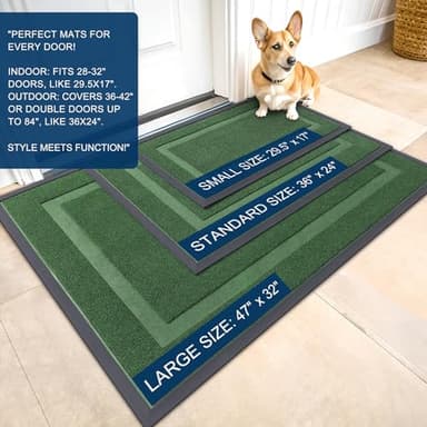 OLANLY Front Door Mat Indoor Outdoor Entrance, Waterproof All-Season, All-Weather Doormat, Sturdy Natural Rubber, Fade Resistant, Low Profile, Easy Clean Patio Porch Entryway Mat, 47x17, Green - Image 2