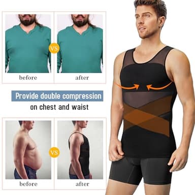 TAILONG Men's Compression Shirt for Body Shaper Slimming Vest Tight Tummy Underwear Tank Top (Black, Large) - Image 4