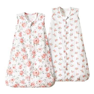 PHF 100% Muslin Cotton Baby Sleep Sacks, 12-18 Months Sleep Sack with 2-Way Zipper, 2 Pack Cooling 0.5 TOG Breathable Large Size Sleeveless Baby Wearable Blanket for Baby Girl, Floral - Image 1