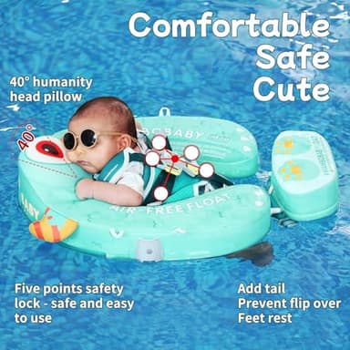 Mambobaby Float with Canopy Size Improved Non Inflatable Infant Baby Pool Float Smart Mambo Float Swim Trainer Add Tail Swim Float Mambo Float Solid Air Free Water Waist Swimming Ring - Image 5