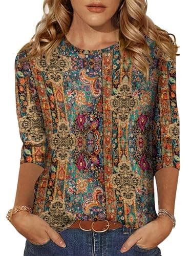 Zeagoo Tops For Women's Crew Neck 3/4 Sleeve Loose Fit Boho Casual Blouse For Spring Summer Fashion Tunic Tops 2025 - Image 1