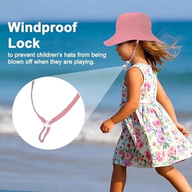 Windproof Lightweight Baby Sun Hat - UPF 50+ Bucket Hat with Wide Brim | Adjustable Strap&Chin Tie, Foldable for Beach, Hiking 0-7years Pink-Beige - Image 5