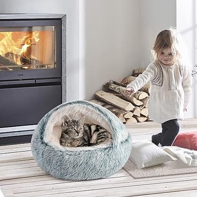CATISM Cozy Cat Pod - Plush Hooded Cat Bed Cave, Self Warming, Removable Washable with Non-Slip Bottom - Image 8