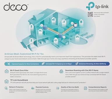 TP-Link Deco X55 Pro AX3000 Whole Home Wi-Fi 6 Mesh System - Coverage up to 2500 Sq.Ft & up to 150 Devices, 2x2.5G WAN/LAN Ports, 4 Streams, Ethernet Backhaul, Ideal for 1Gig+ Internet, 1-Pack - Image 2