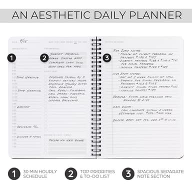 Beautiful Daily Planner And Notebook With Hourly Schedule - Aesthetic Spiral To do List Notepad to Easily Organize Your Tasks And Appointments - Stylish Book And School Or Office Supplies For Women - Image 2
