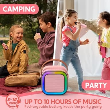 SYNCFUN Karaoke Machine, Mini Karaoke Machine with 2 Wireless Microphones for Kids and Adults, Bluetooth Speaker Toys, Birthday Girls Gift for Ages 3,4, 5, 6,7, 8,9,10,11,12+ Years Old(Pink) - Image 7