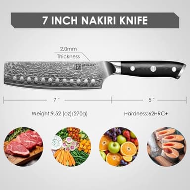 KEEMAKE Nakiri Knife 7in Ultra Sharp Meat Cleaver and Vegetable Chopper, Damascus Kitchen Knives with Full Tang G10 Ergonomic Handle, Japanese Knife for Kitchen - Image 2