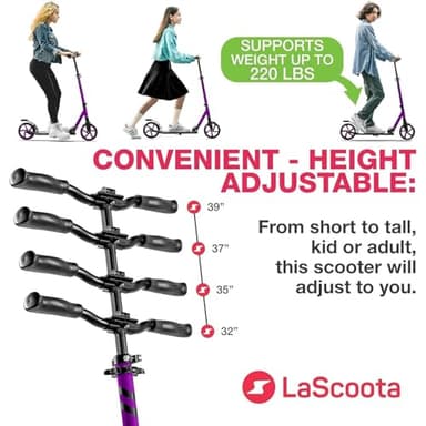 LaScoota Kick Scooter for Adults & Teens - for Youth 8 Years and Up and Men & Women - Lightweight Foldable Adult Scooter with Large Sturdy Wheels 220lbs (Teen, Purple) - Image 2