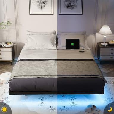 OLEVS Floating Bed Frame Queen Size with Smart LED Lights and Charging Station - Modern Metal Platform Bed, Easy Assembly No Box Spring Needed - Image 7
