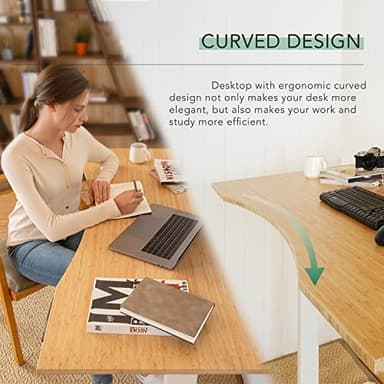 FLEXISPOT E6 Essential Bamboo 3 Stages Dual Motor 72x30 Inch Electric Height Adjustable Standing Whole-Piece Board Desk Sit Stand Up Desk (White Frame + Bamboo Curved Desktop) - Image 5