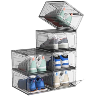 ARSTPEOE Upgrade Harder Solid Plastic Shoe Organizer, Shoe Storage with Magnetic Front Door, Shoe Rack 6 Pack Shoe Boxes Clear, Sneaker Storage, Shoe Organizer for Closet, Shoe Display Case, Black - Image 1