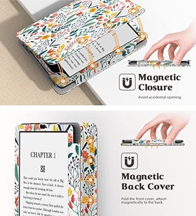 MoKo Case for 7"/6.8" Kindle Paperwhite(12th/11th Generation-2024/2021) and Kindle Colorsoft Signature Edition, Slim PU Shell Cover Case with Auto-Wake/Sleep for Kindle Paperwhite 2024, Flowers - Image 6