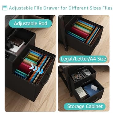 Lufeiya Computer Desk with File Drawers Cabinet, 47 Inch Reversible Home Office Desks with Filing Cabinet for Small Space, Gaming Study Writing Table PC Desks, Black - Image 5