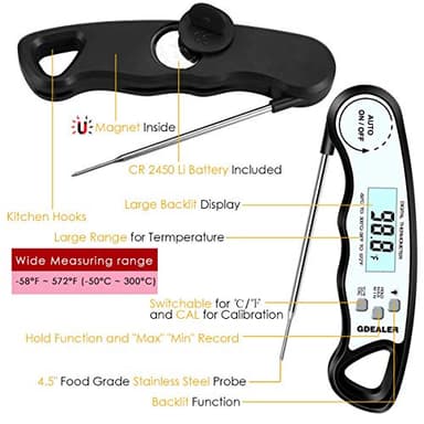 GDEALER Meat Thermometer Digital Instant Read Thermometer Ultra-Fast Cooking Food Thermometer with 4.6” Folding Probe Calibration Function for Kitchen Milk Candy, BBQ Grill, Smokers (Black) - Image 6