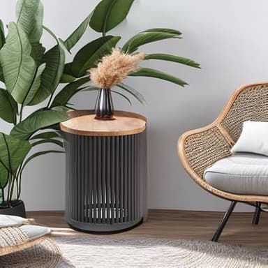 SIMPLIHOME Demy 18-inch Wide Metal and Solid Mango Accent Table in Natural/Black, Round Side Table with Mango Wood Top for Living Room or Bedroom, Industrial Style, Assembled - Image 6