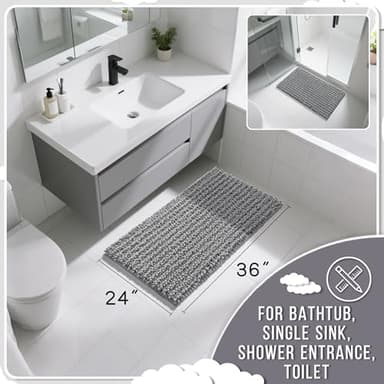 Yimobra Large Bathroom Rugs Non Slip Washable 36x24 Inch - Ultra Soft Absorbent Chenille Bath Mat, Quick Dry Shaggy Floor Carpet for Tub Shower, Gray Home Decor Accessories - Image 2