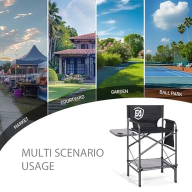 EVER ADVANCED 30.7" Seat Height Directors Chair for Makeup Artist with Side Table Easy Get in Out for Elderly Tall Camping Chair Supports 350lbs Black - Image 8