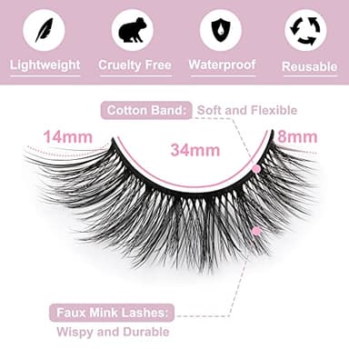 False Eyelashes 14mm Faux 3D Mink Lashes Natural Look Cat Eye Wispy Lashes Pack by Kiromiro, 14 Pairs - Image 2
