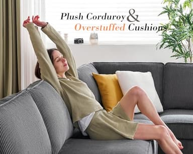 PaPaJet U Shaped Couch, 112 Inch Oversized Couch with Storage Chaise, Sectional Sofa with Cup Holders & 2 USB Ports, Corduroy Grey Sofa - Image 5