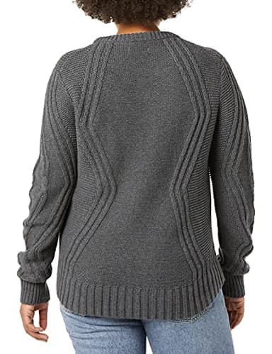 Amazon Essentials Women's 100% Cotton Crewneck Cable Sweater, Charcoal Heather, X-Large - Image 4
