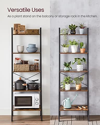 VASAGLE Ladder Shelf, 5-Tier Bookshelf, Storage Rack, Bookcase with Steel Frame, for Living Room, Home Office, Kitchen, Bedroom, Industrial Style, Rustic Brown and Ink Black ULLS45X - Image 9