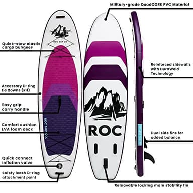 Roc Inflatable Stand Up Paddle Board 10' 6" with Premium SUP Paddle Board Accessories, Wide Stable Design, Non-Slip Comfort Deck for Youth & Adults (Violet) - Image 4