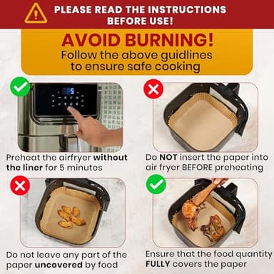 Air Fryer Paper Liners, 125Pcs Air Fryer Disposable Liners, Non-Stick and Oil Proof for Easy Cleanup, 8” Square for 5-8 qt Basket by Baker's Signature - Image 7