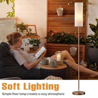 Ambimall Floor Lamp for Living Room with 3 Color Temperatures Bulb, 64" Standing lamp with Linen lampshade for Bedroom, Minimalist Pole Lamp, Dark Beige Shade & Brown Pole - Image 4
