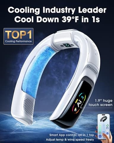 RANVOO No.1 AI Cooling A/C AICE 3 AI Neck Air Conditioner 7000mAh 30H [Full-body Cooling] [Health Monitor] Personal Neck Fan Cooler Rechargeable Wearable Music Call Gift [No Stand Version], Ice White - Image 3