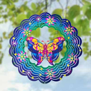 Butterfly Metal Wind Spinners - Butterfly Gifts for Women Mom Grandma Wife, Hanging Wind Spinner for Outdoor & Indoor Decorations, 12 inch for Ornament - Image 1